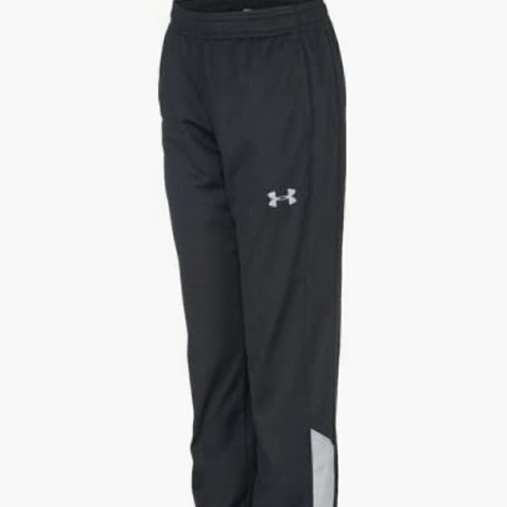 Under Armour Boys YLG Track Pants Black Gray Mesh Lined Brawler Knit Trousers